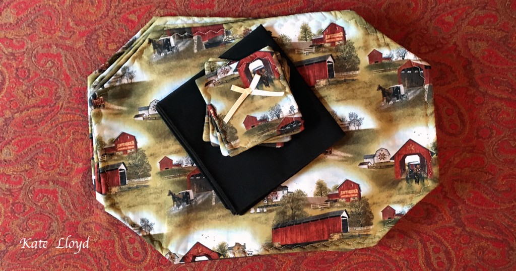 Four Amish-made placemats, napkins, and coasters, from Lancaster County, PA.