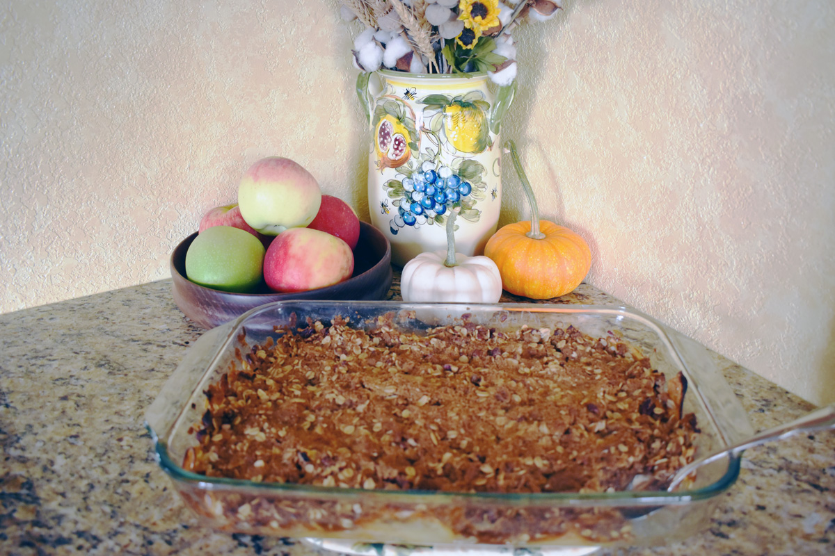 Apple crisp baked by author Kathleen Kohler