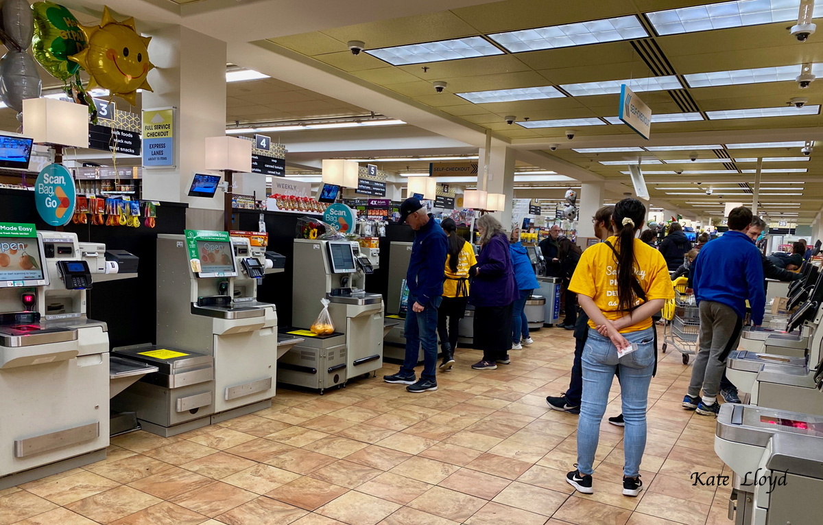 standing in the self checkout lane